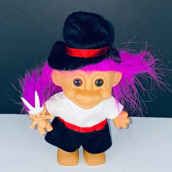 Russ Toys Russ Troll Doll Magician Black Top Hat Satiny Suit